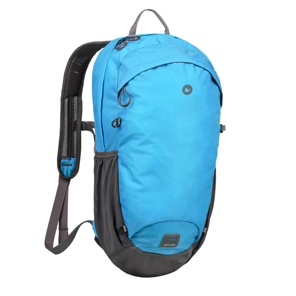 Bike Backpack 20L made by Rhinowalk. Inverted triangle bag with a wide upper and narrow lower body. Water resistant fabric.
