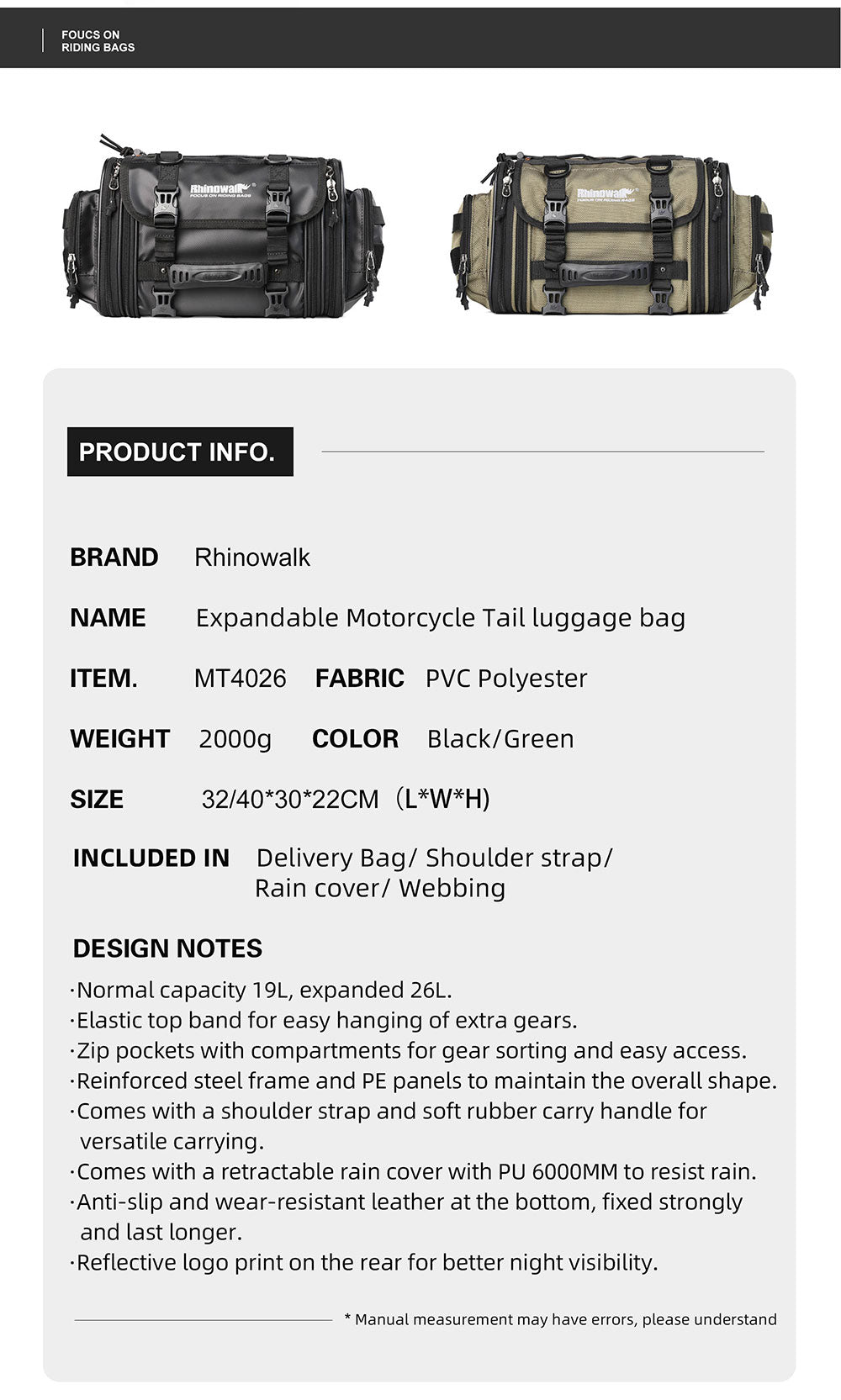 Motorbike Tail Bag 19L - 26L