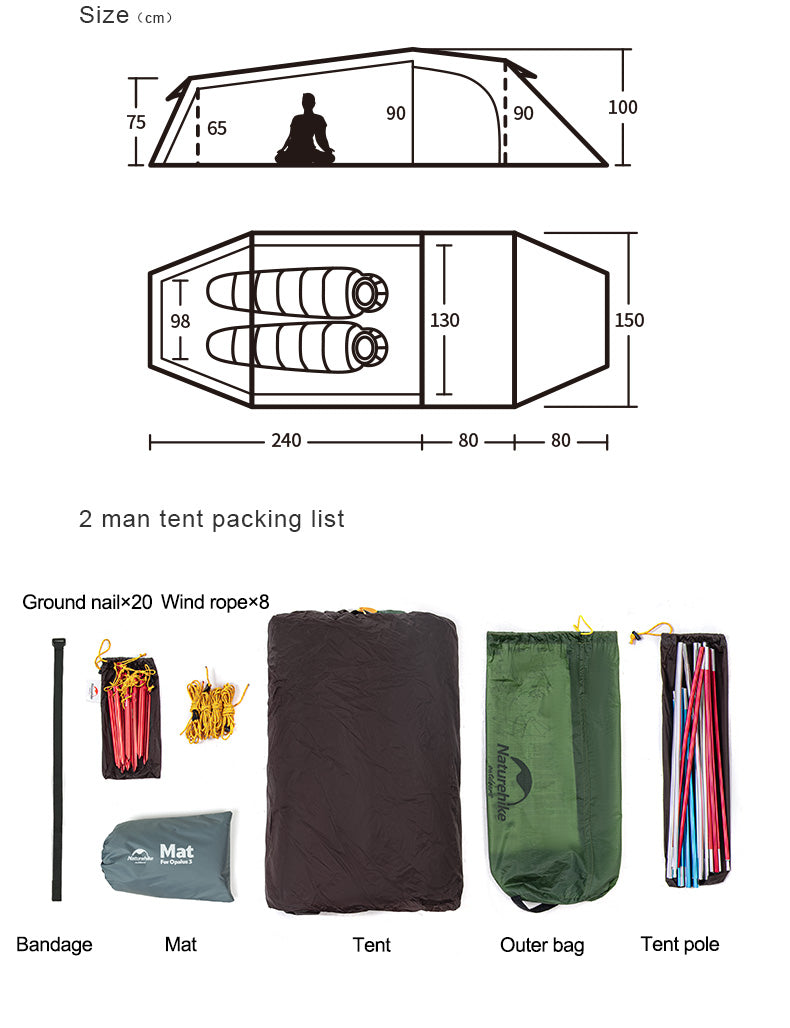 Naturehike Opalus 2 Person Tunnel Tent