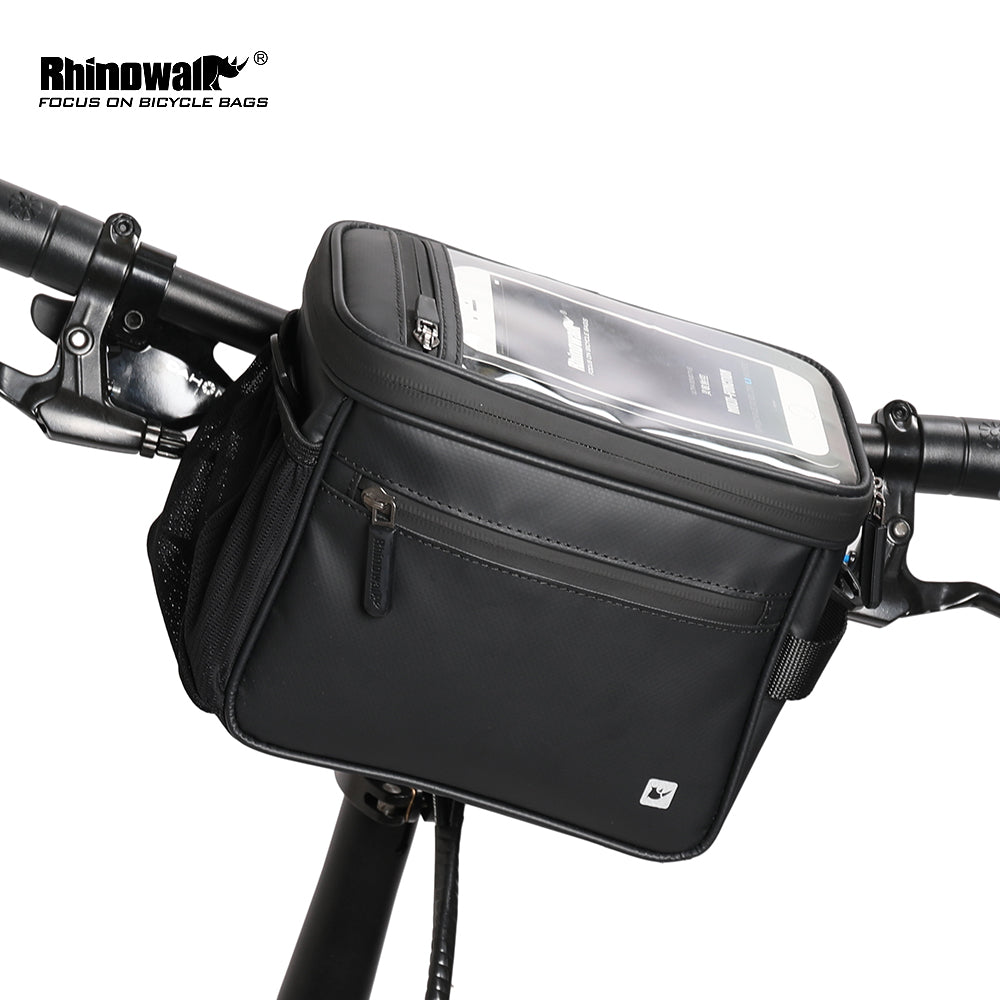 Bike Handlebar Bag made by Rhinowalk. Waterproof zipped bag made from PVC polyester, waterproof twill fabric