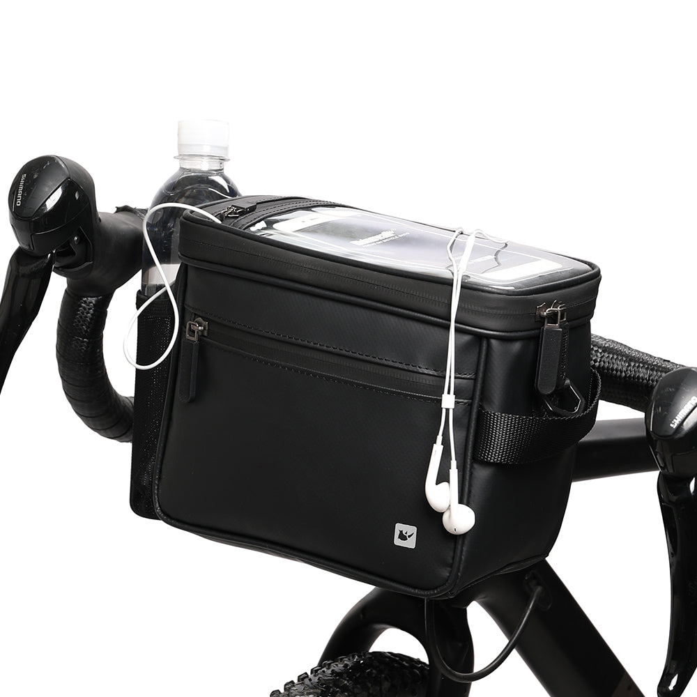 Bike Handlebar Bag made by Rhinowalk. Waterproof zipped bag made from PVC polyester, waterproof twill fabric