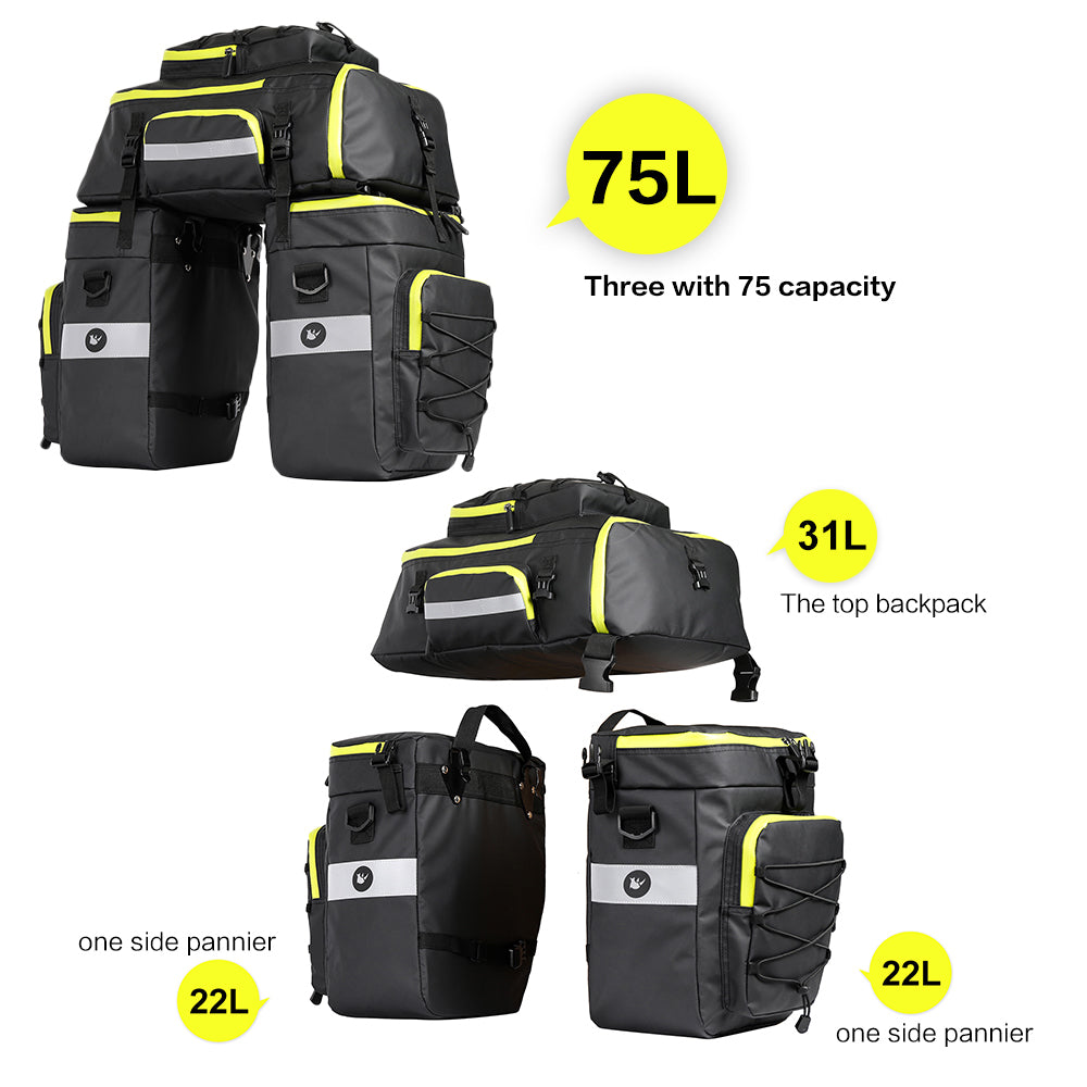 Bike Pannier Bag 3 in 1 Set 65L