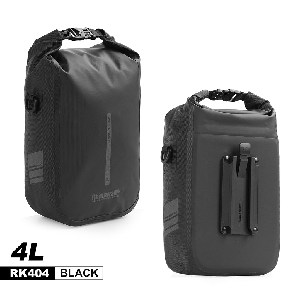 Bike Fork Bag 4L made by Rhinowalk. This fork bag is made of 840D nylon and is protected by an extra layer of waterproof material