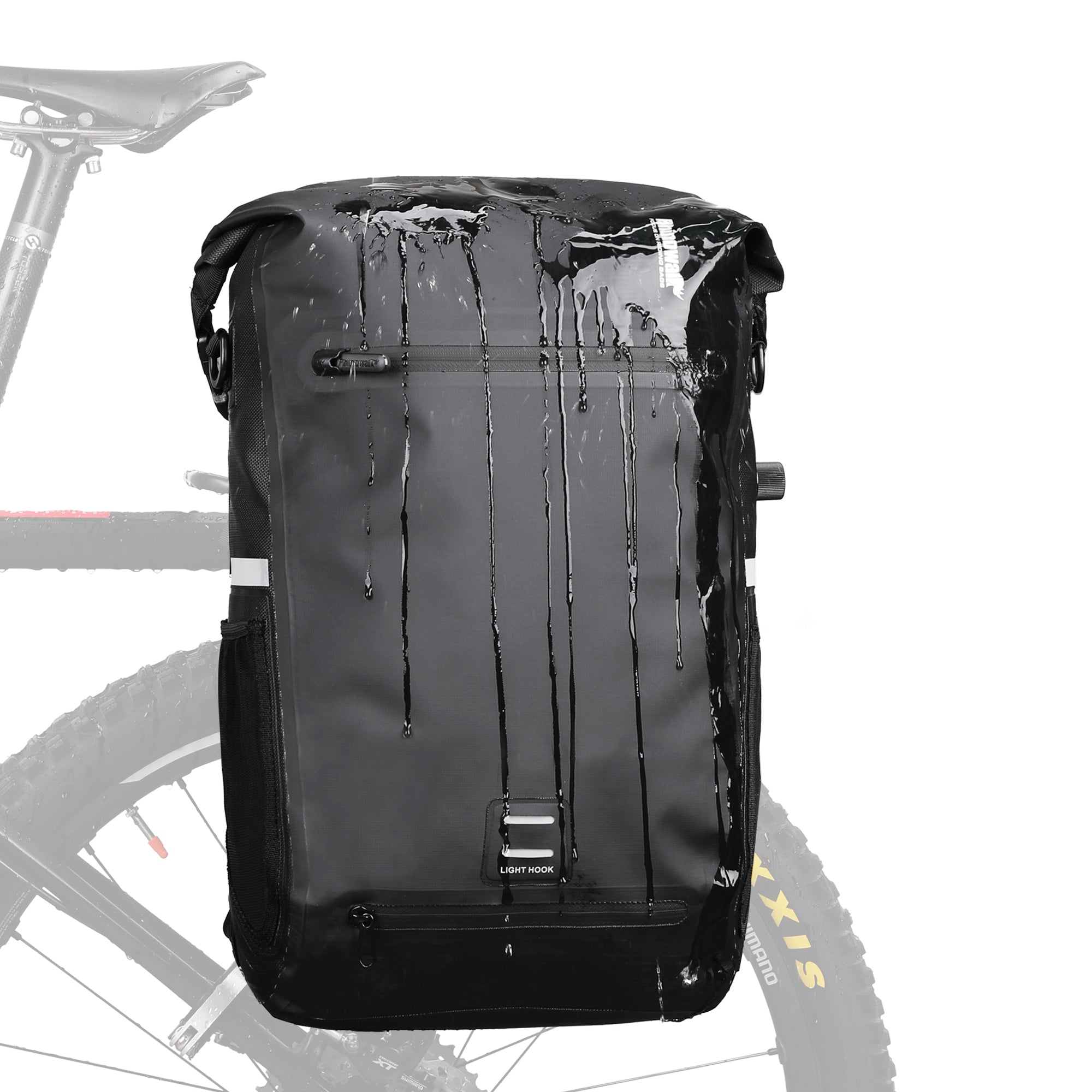 Bike Pannier Bag 22L made by Rhinowalk. The bag is made of waterproof fabric, it is tear, abrasion and heat resistant