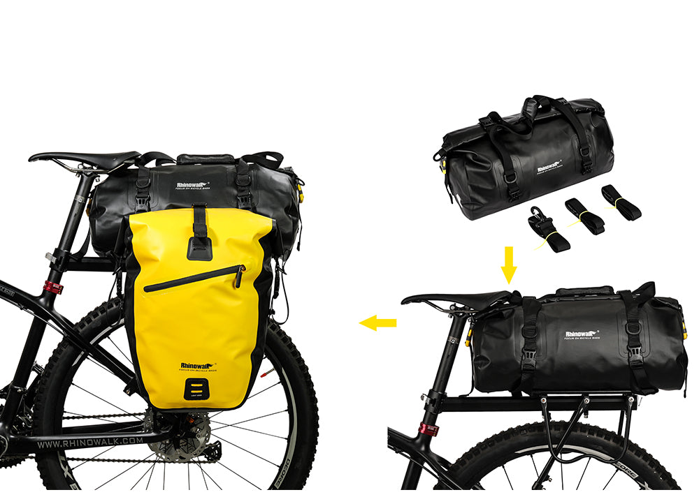 Bike Pannier Bag 20L by Rhinowalk is made from smooth PVC material, adopts high frequency seamless welding technology, and is fully waterproof.