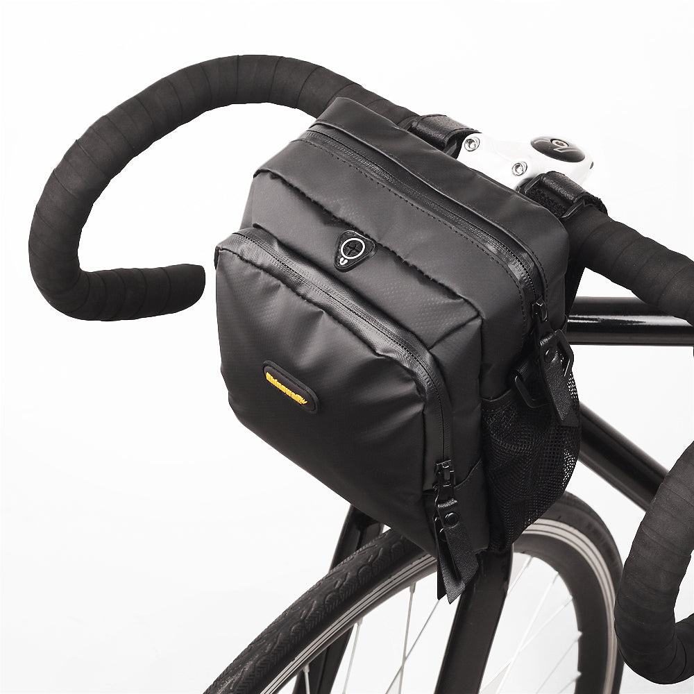 Bike Handlebar Bag made by Rhinowalk in a matt black PVC polyester waterproof twill fabric